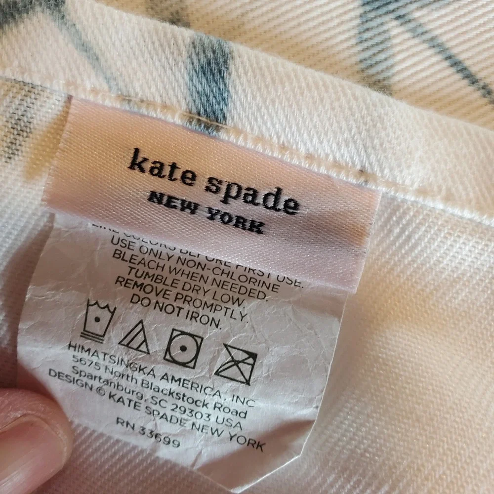 Kate Spade New York Blue White Botanical Leaf Vine Trellis Shower Curtain 70x72